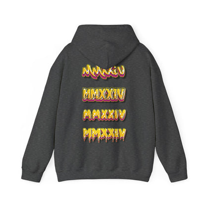 Hooded Sweatshirt with Graffiti Back Print Design - 2024 Roman Numerals