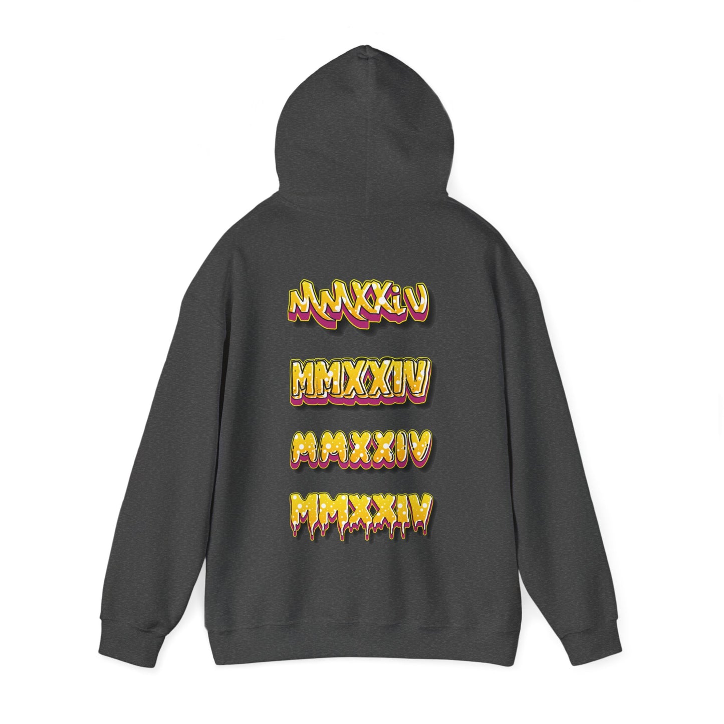 Hooded Sweatshirt with Graffiti Back Print Design - 2024 Roman Numerals