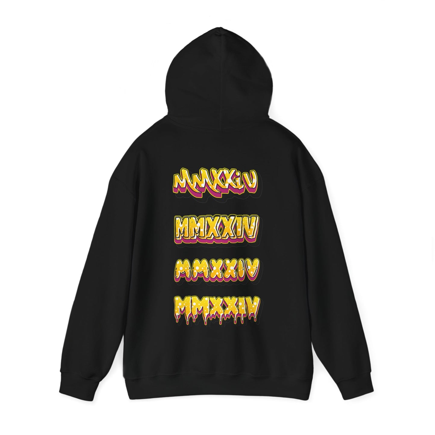 Hooded Sweatshirt with Graffiti Back Print Design - 2024 Roman Numerals