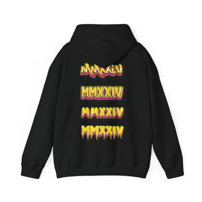 Hooded Sweatshirt with Graffiti Back Print Design - 2024 Roman Numerals